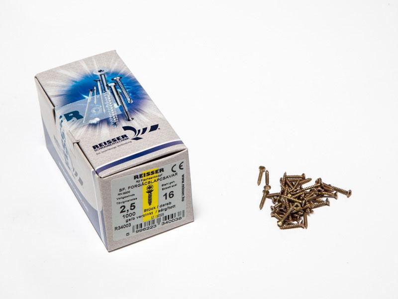 FACSAVAR REISSER 2,5x16mm ACÉL, SÁRGÍTOTT, TÖVIGMENETES 1000db/doboz 0