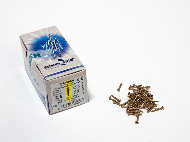 FACSAVAR REISSER 2,5x25mm ACÉL, SÁRGÍTOTT, TÖVIGMENETES 1000db/doboz 0