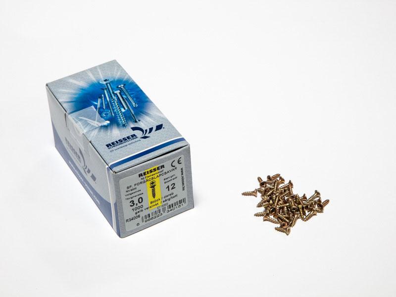 FACSAVAR REISSER 3x12mm ACÉL, SÁRGÍTOTT, TÖVIGMENETES 1000db/doboz 0