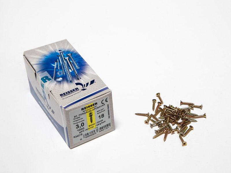 FACSAVAR REISSER 3x18mm ACÉL, SÁRGÍTOTT, TÖVIGMENETES 1000db/doboz 0