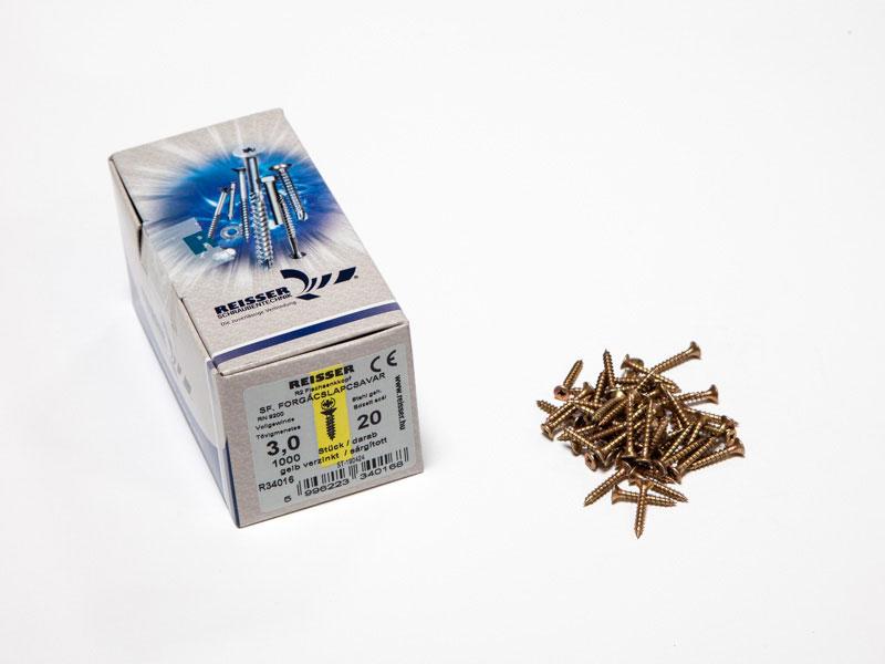 FACSAVAR REISSER 3x20mm ACÉL, SÁRGÍTOTT, TÖVIGMENETES 1000db/doboz 0