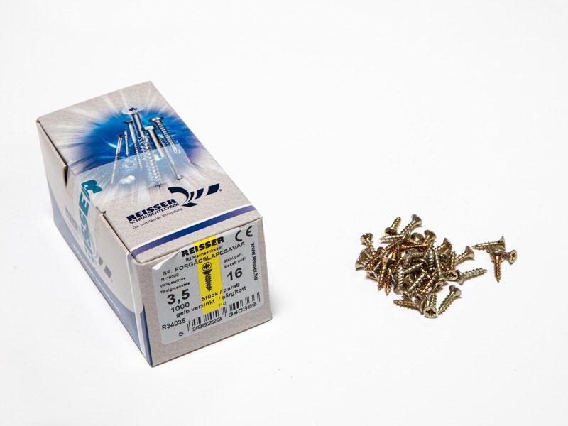 FACSAVAR REISSER 3,5x16mm ACÉL, SÁRGÍTOTT, TÖVIGMENETES 1000db/doboz 0