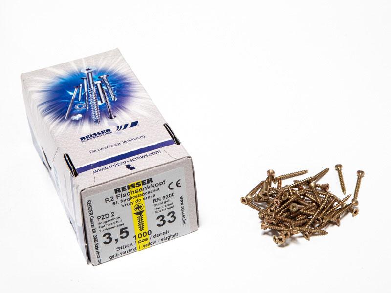 FACSAVAR REISSER 3,5x33mm ACÉL, SÁRGÍTOTT, TÖVIGMENETES 1000db/doboz 0