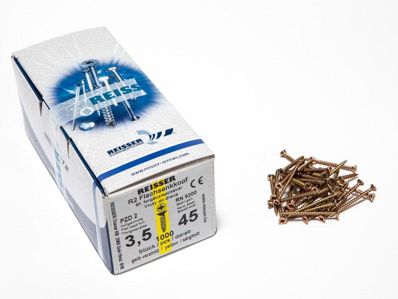 FACSAVAR REISSER 3,5x45mm ACÉL, SÁRGÍTOTT, TÖVIGMENETES 1000db/doboz 0