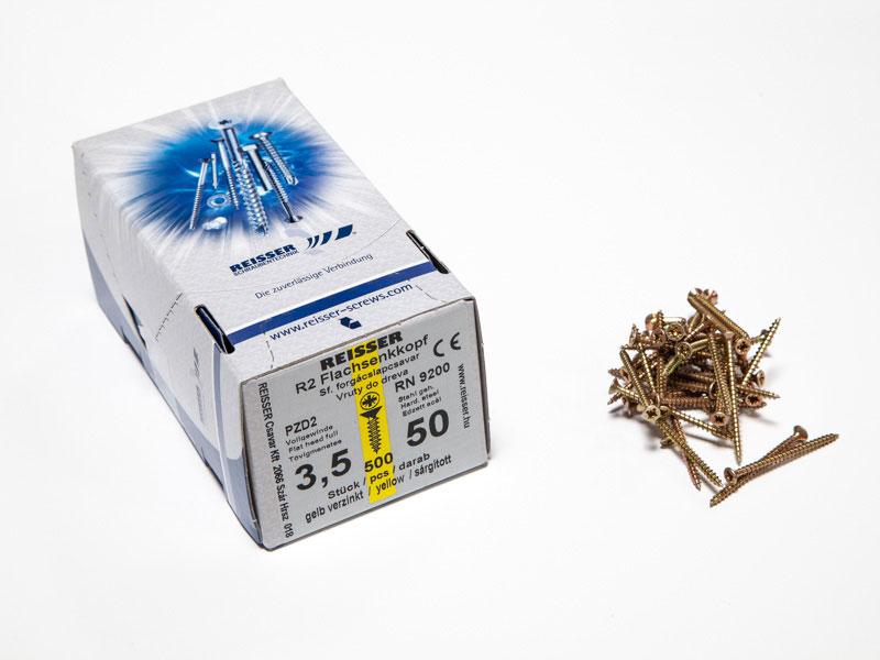 FACSAVAR REISSER 3,5x50mm ACÉL, SÁRGÍTOTT, TÖVIGMENETES 500db/doboz 0