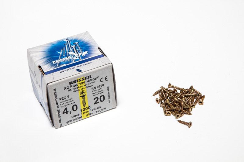 FACSAVAR REISSER 4x20mm ACÉL, SÁRGÍTOTT, TÖVIGMENETES 1000db/doboz 0