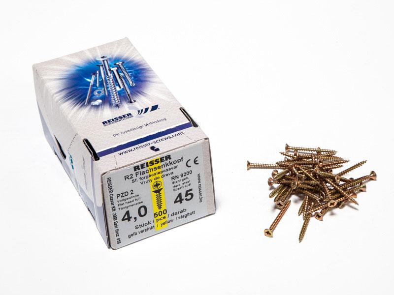 FACSAVAR REISSER 4x45mm ACÉL, SÁRGÍTOTT, TÖVIGMENETES 500db/doboz 0