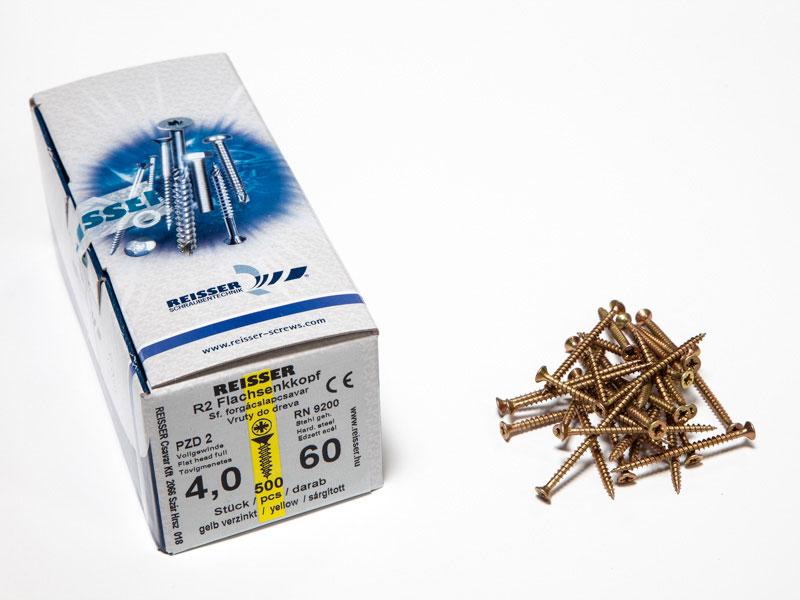 FACSAVAR REISSER 4x60mm ACÉL, SÁRGÍTOTT, TÖVIGMENETES 500db/doboz 0