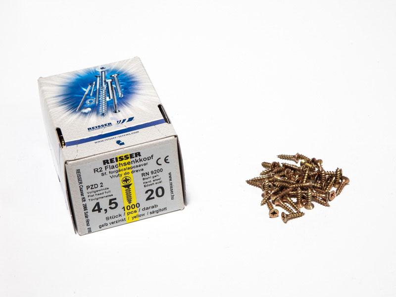 FACSAVAR REISSER 4,5x20mm ACÉL, SÁRGÍTOTT, TÖVIGMENETES 1000db/doboz 0