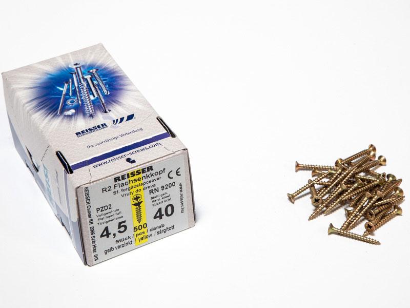 FACSAVAR REISSER 4,5x40mm ACÉL, SÁRGÍTOTT, TÖVIGMENETES 500db/doboz 0