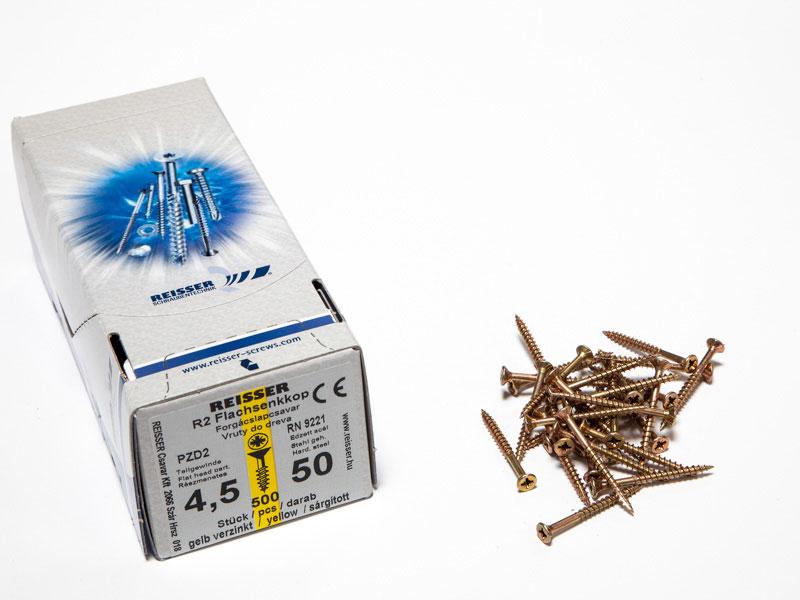 FACSAVAR REISSER 4,5x50mm ACÉL, SÁRGÍTOTT, RÉSZMENETES 500db/doboz 0