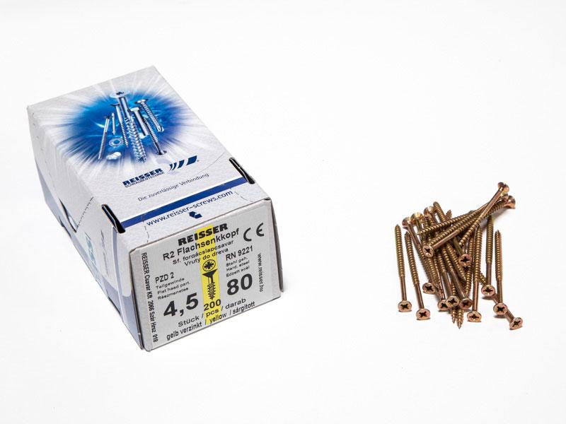 FACSAVAR REISSER 4,5x80mm ACÉL, SÁRGÍTOTT, RÉSZMENETES 200db/doboz 0