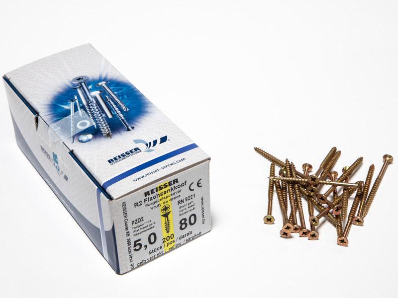 FACSAVAR REISSER 5x80mm ACÉL, SÁRGÍTOTT, RÉSZMENETES 200db/doboz 0