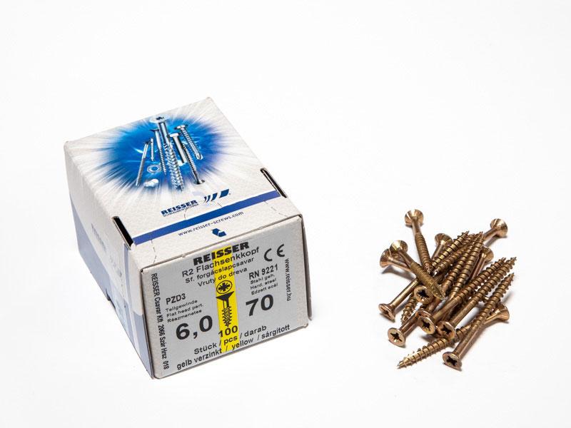 FACSAVAR REISSER 6x70mm ACÉL, SÁRGÍTOTT, RÉSZMENETES 100db/doboz 0