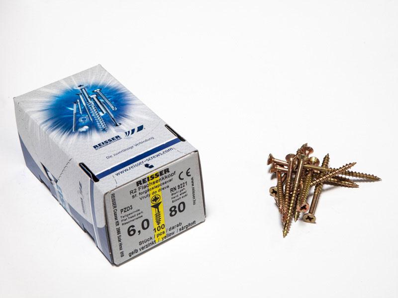 FACSAVAR REISSER 6x80mm ACÉL, SÁRGÍTOTT, RÉSZMENETES 100db/doboz 0