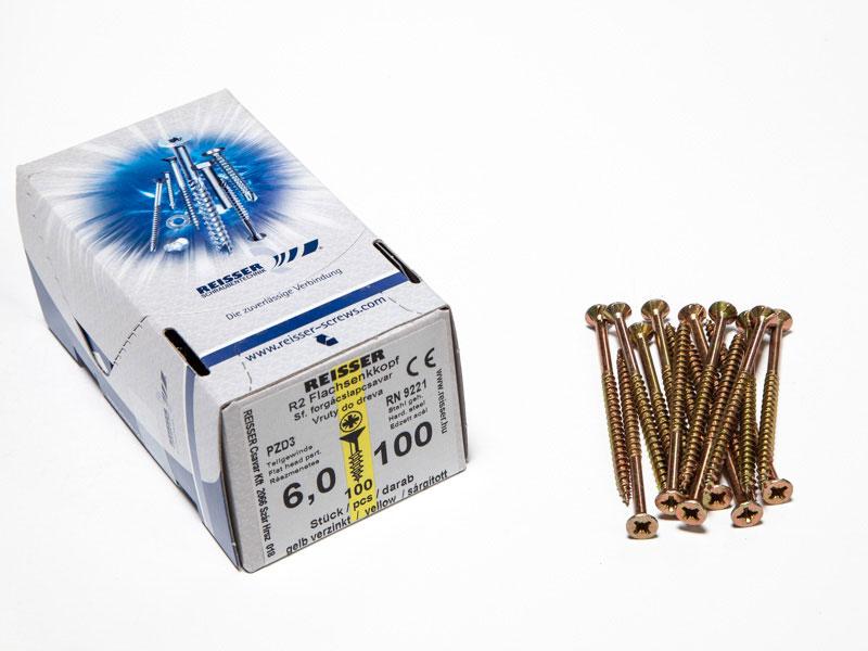 FACSAVAR REISSER 6x100mm ACÉL, SÁRGÍTOTT, RÉSZMENETES 100db/doboz 0