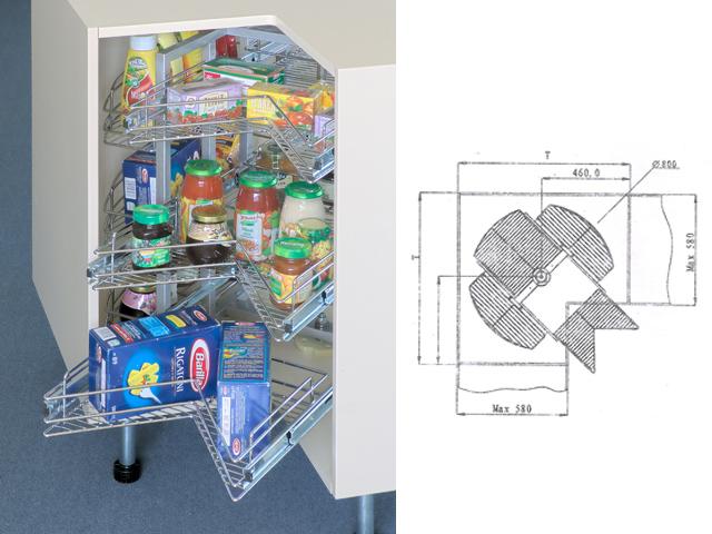 BELSŐ FÉMRÁCS ML076 360°MULTIFUNKCIÓS FÉLKÖR KOSÁR 800x520-750 mm KRÓM-SZÜRKE 0