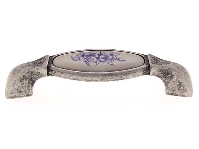 Megszűnt-BÚTORFOGANTYÚ C1017/09/B 96 ANTIKOLT EZÜST-KÉK VIRÁG 0